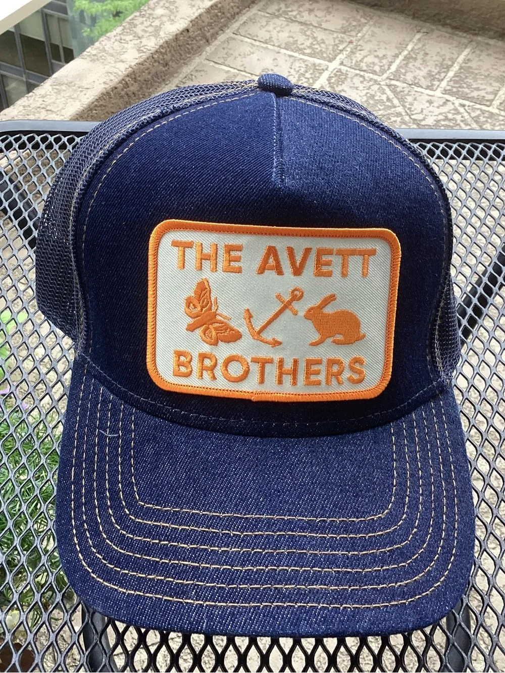 OTTO Navy Blue Trucker Hat with Orange Patch - The Avett Brothers